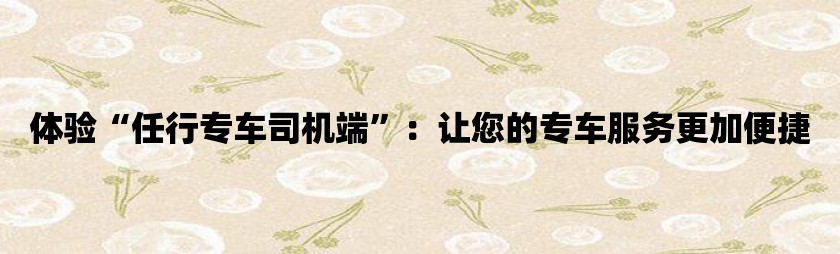 体验“任行专车司机端”：让您的专车服务更加便捷